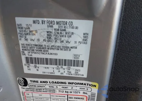 2012 Ford F-150 Fx2 z USA, uszkodzony, nr VIN 1FTFW1CT8CFA36153